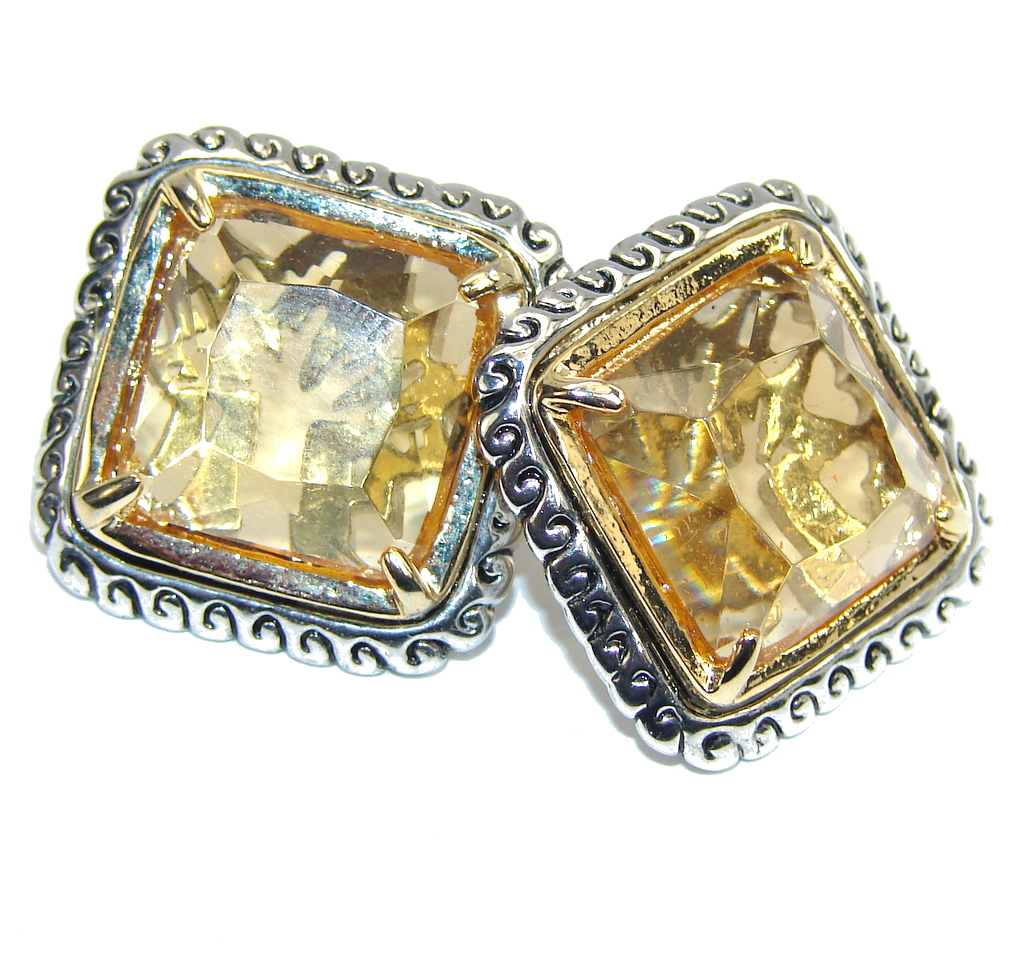 Big! Genuine Yellow Citrine Sterling Silver Earrings