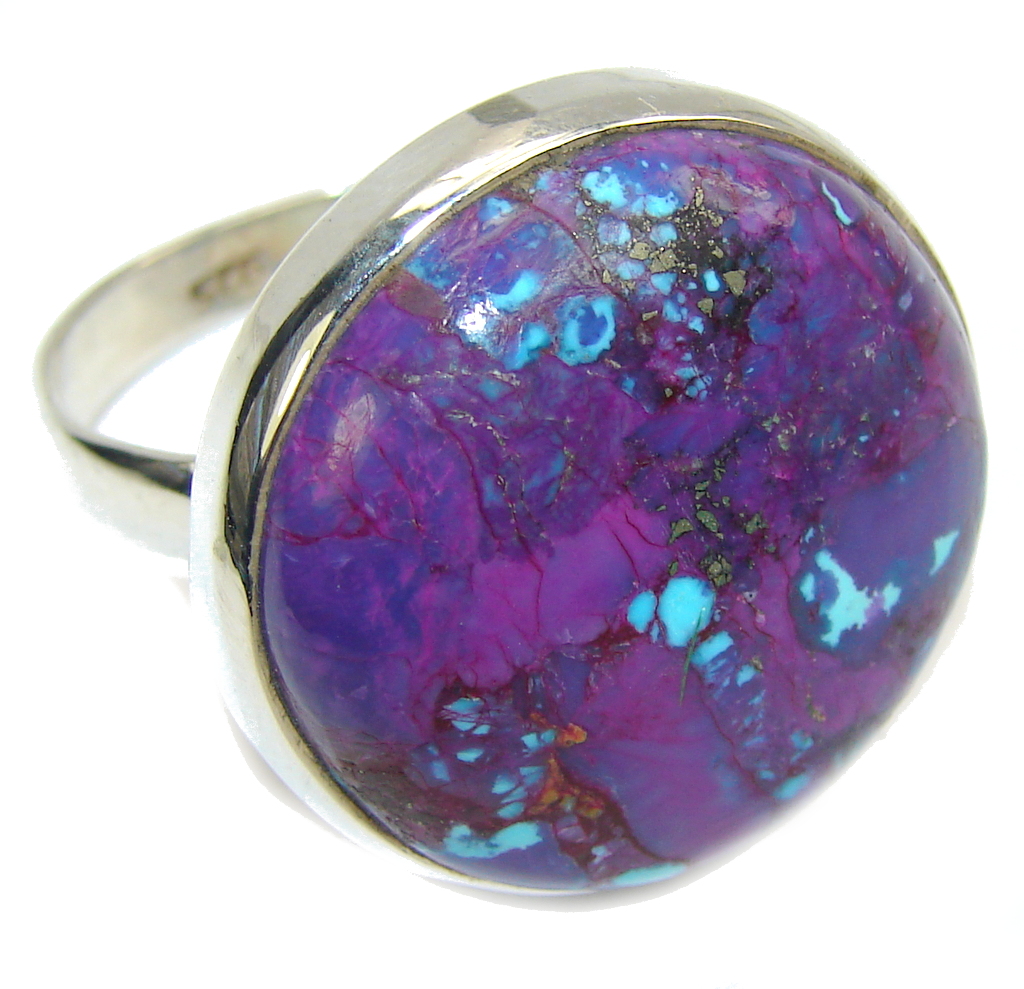 Big! Simple Purple Turquoise Sterling Silver Ring s. 13