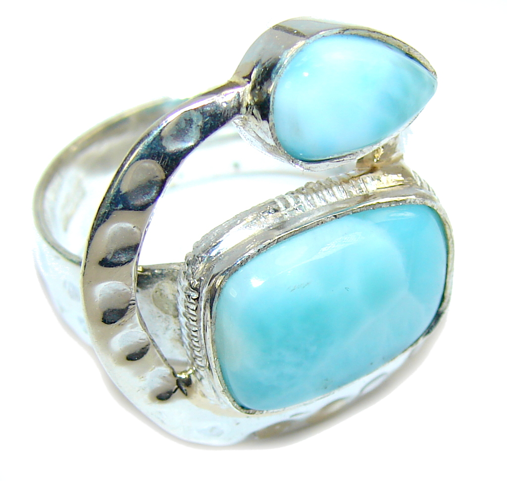 Amazing AAA Blue Larimar Sterling Silver Ring s. 8 1/2