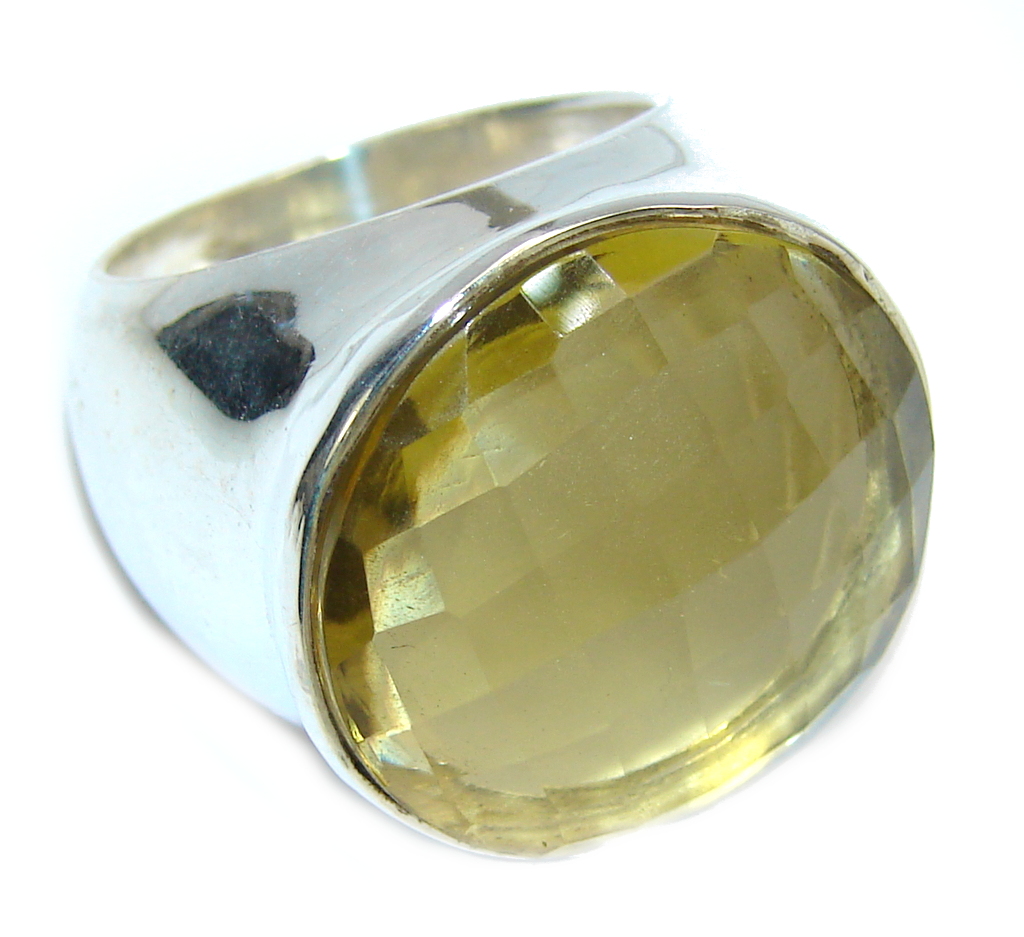 Big! Summer Beauty Created Citrine Sterling Silver Ring s. 6 1/4
