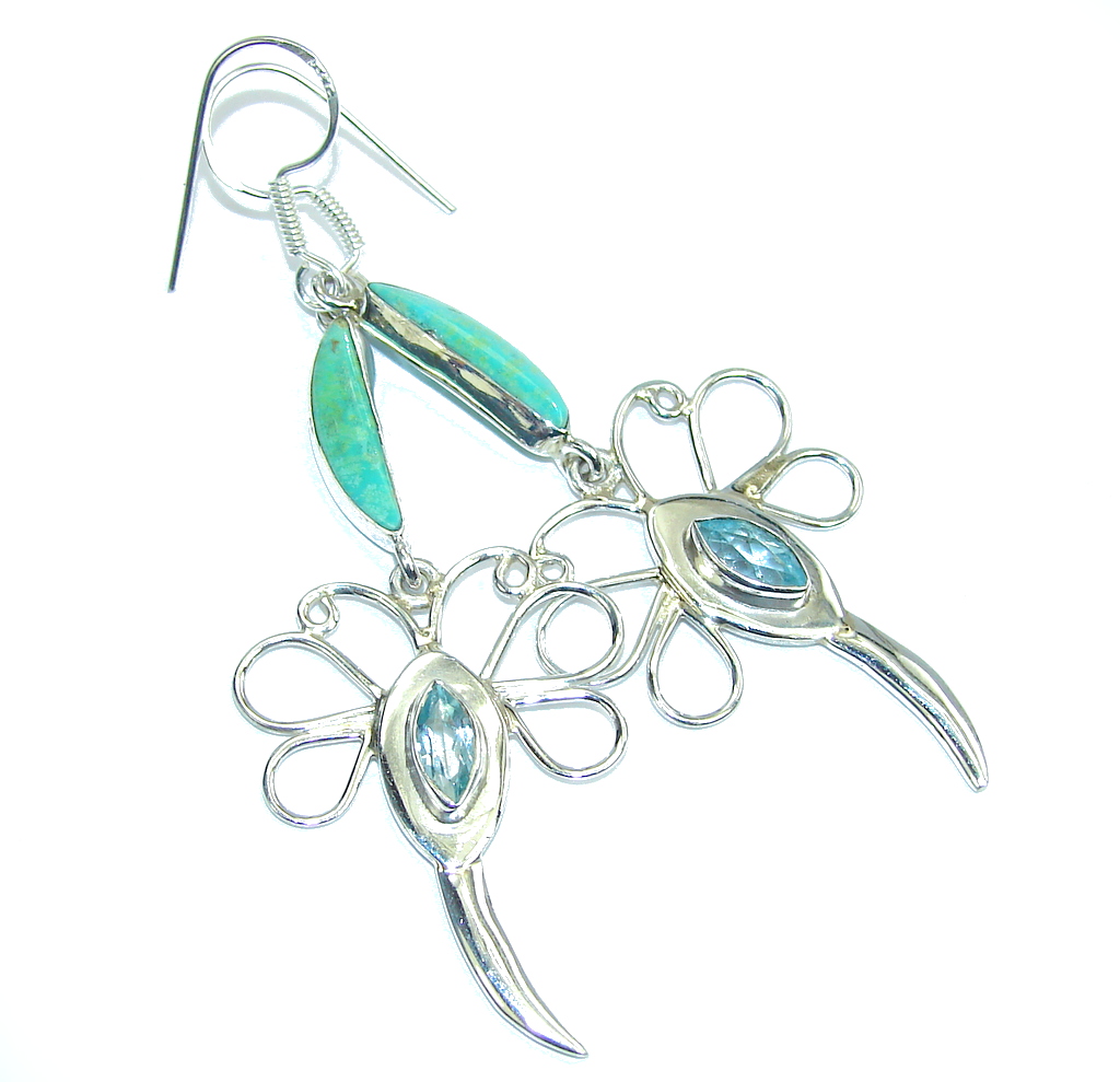 Amazing! Sleeping Beauty Blue Turquoise Sterling Silver earrings / Long
