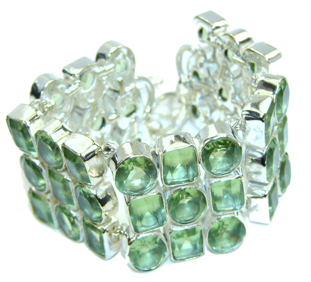Beautiful Created Green Peridot Sterling Silver Bracelet