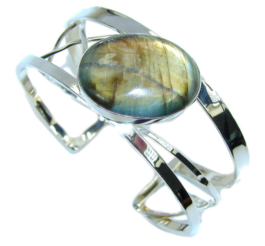 Amazing! Modern Shimmering Labradorite Sterling Silver Bracelet / Cuff