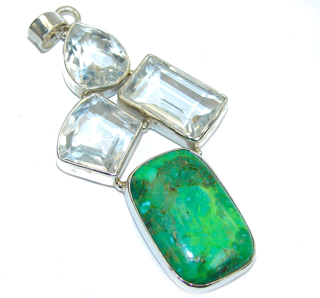 Big! Green Beauty Turquoise Sterling Silver Pendant