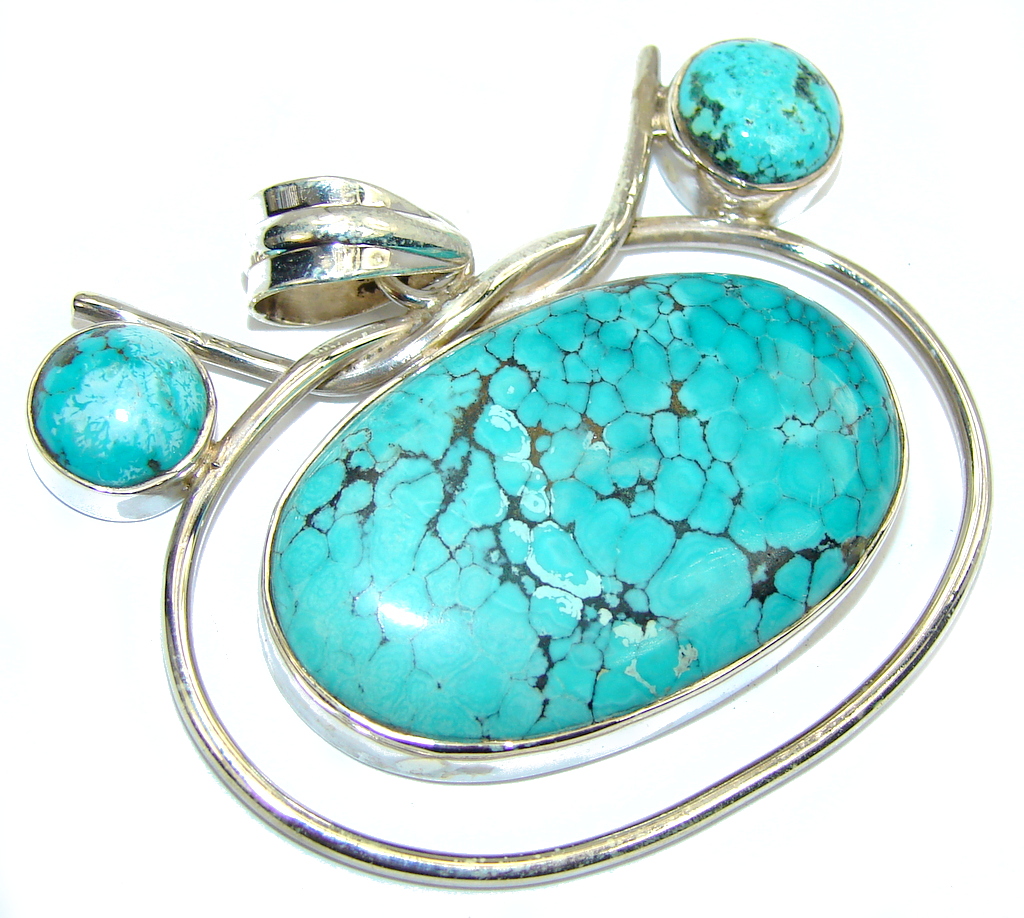 Big! Fantastic Style Turquoise Sterling Silver Pendant