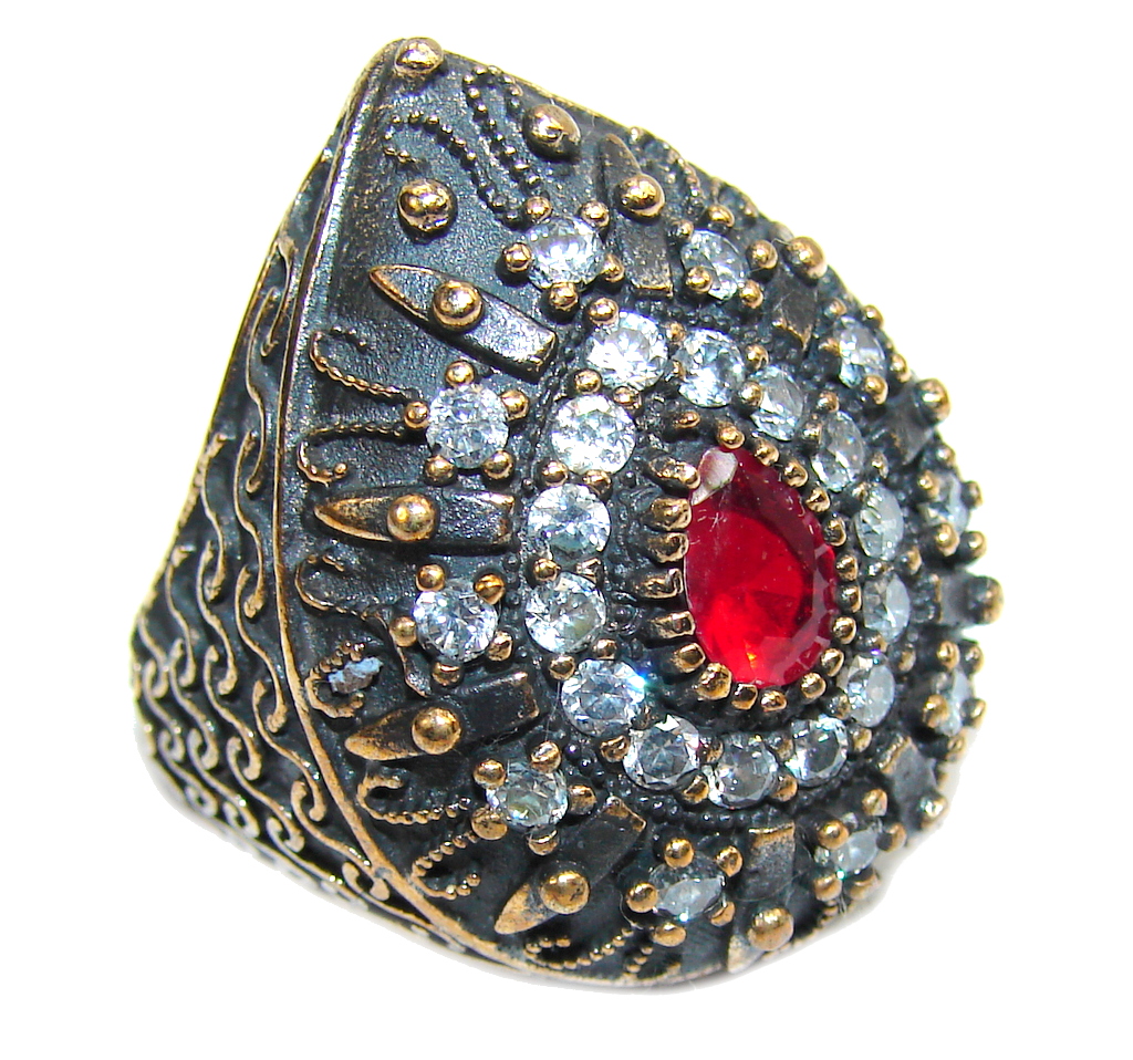 Big Victorian Style Garnet Quartz Sterling Silver Ring s. 7