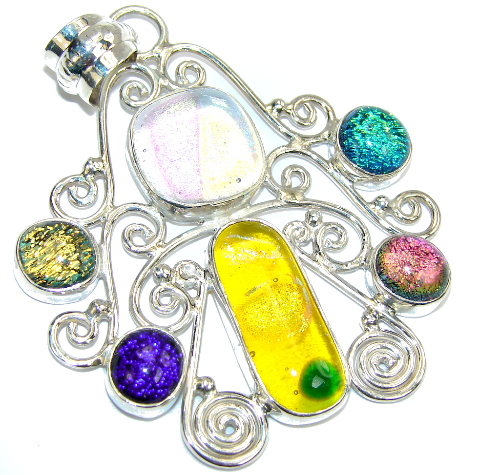 Rainbow Mexican Dichroic Glass Sterling Silver pendant