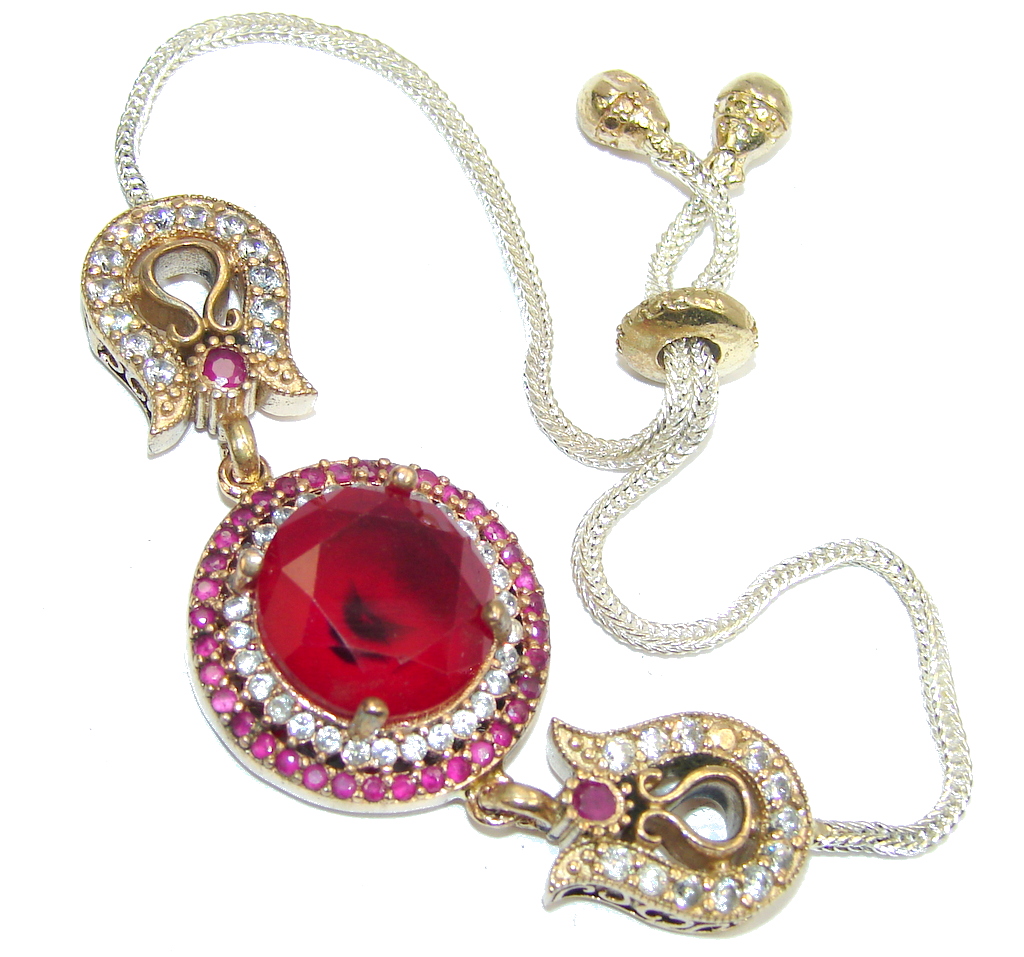 Victorian Style! created Red Ruby & White Topaz Sterling Silver Bracelet