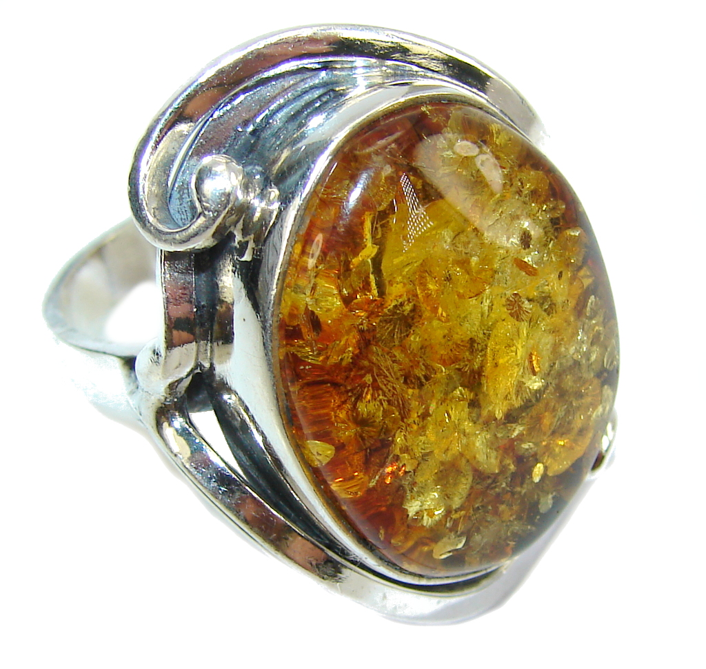 Big! Beautiful AAA Baltic Polish Amber Sterling Silver Ring s. 7