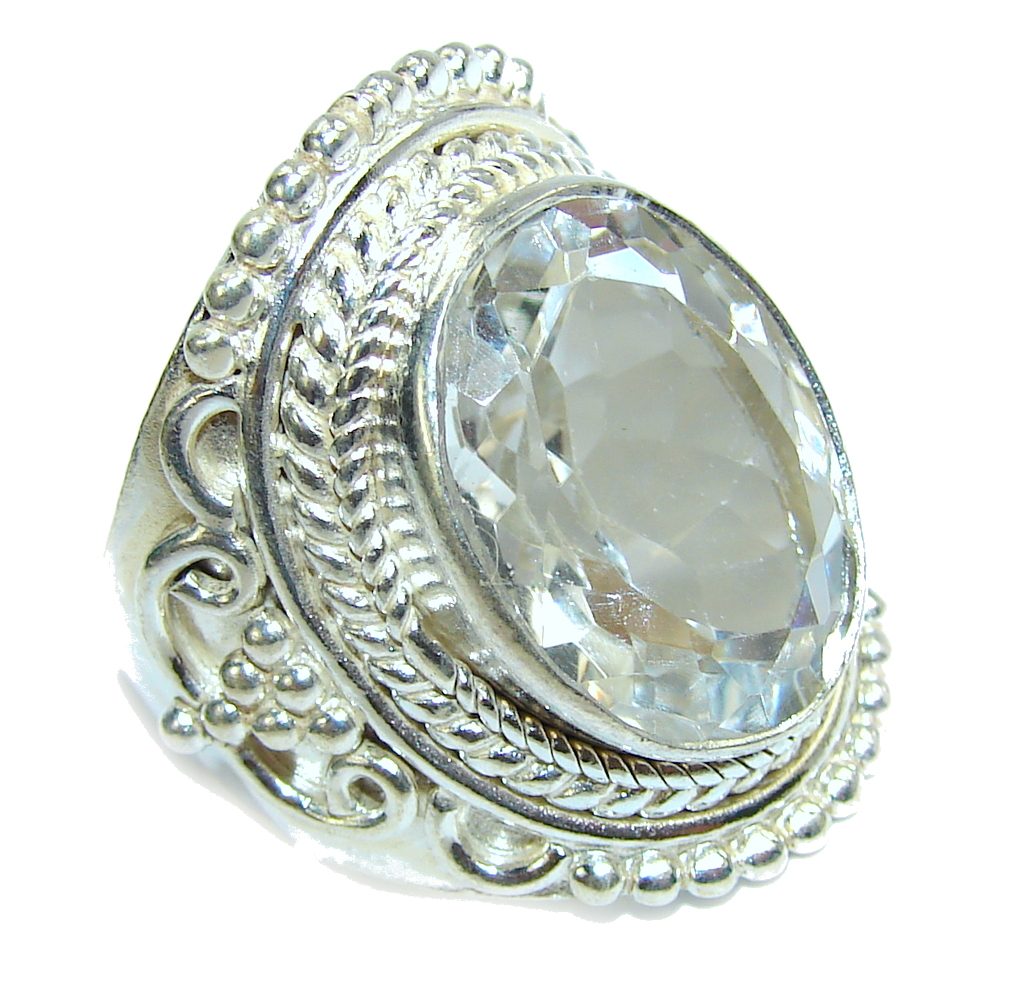 Big! Amazing White Topaz Sterling Silver Ring s. 11
