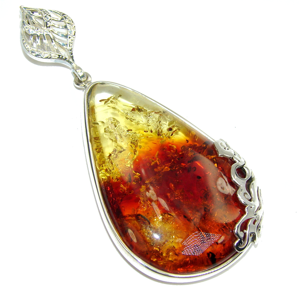 Big! Very Elegant AAA Baltic Polish Amber Sterling Silver Pendant