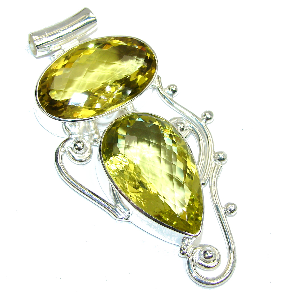 Big! Summer Beauty Citrine Quartz Sterling Silver Pendant