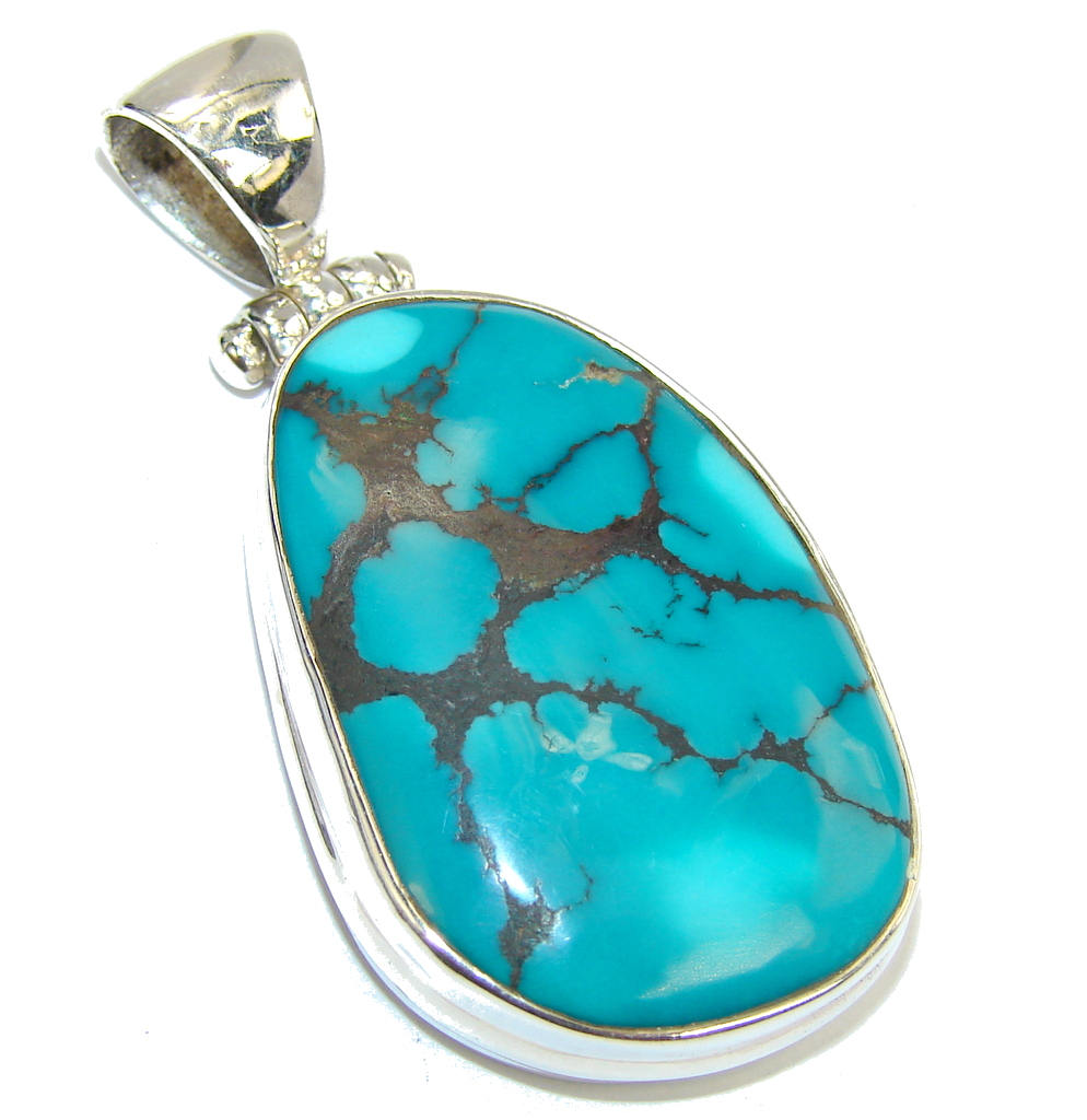 AAA Black Spider Web Blue Turquoise Sterling Silver Pendant