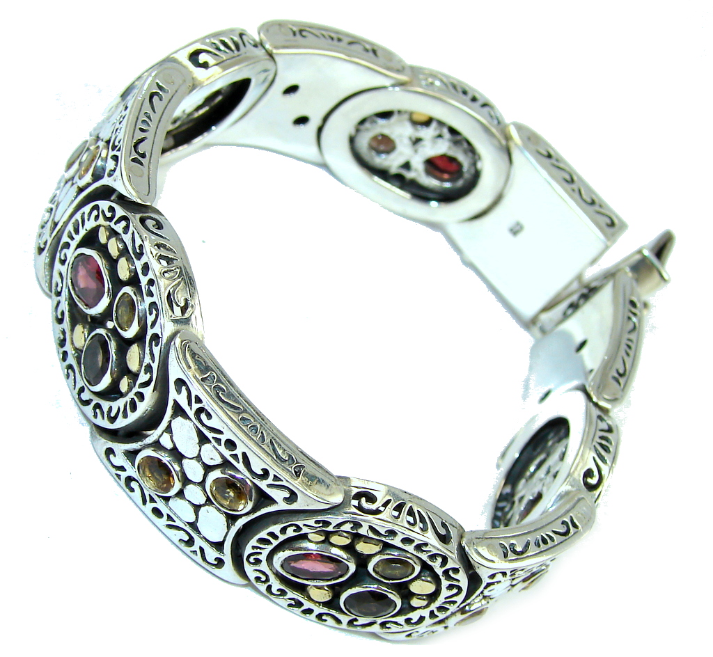 Bali Secret AAA Red Garnet & Citrine Sterling Silver Bracelet
