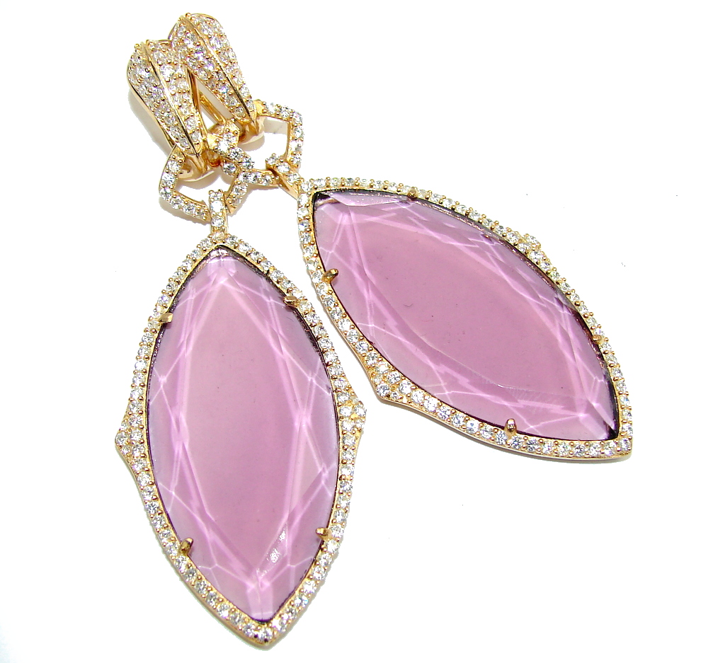 Big! Hollywood Style Created Amethyst & White Topaz, Gold Plated Sterling Silver earrings