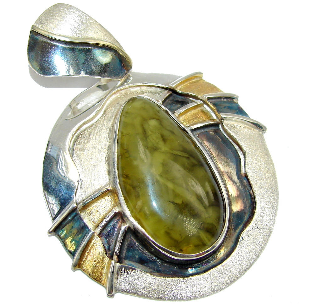 Large! Fashion Green AAA Baltic Polish Amber Sterling Silver Pendant
