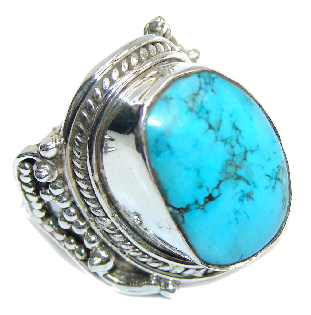 Big! Blue Ocean Turquoise Sterling Silver Ring s. 7 1/4