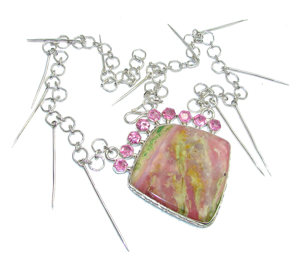 Lady Elegance Pink Opal & Created Pink Sapphire Sterling Silver necklace