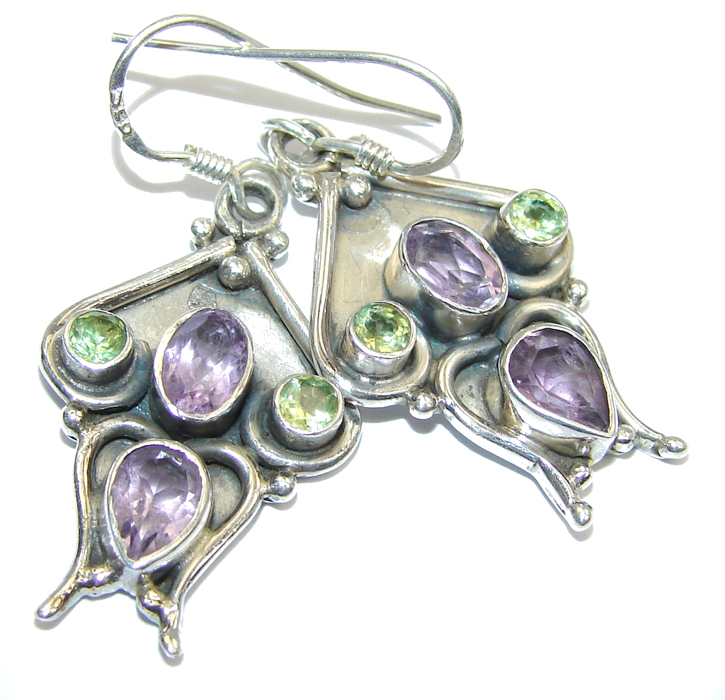 Excellent Peridot Amethyst Sterling Silver Earrings