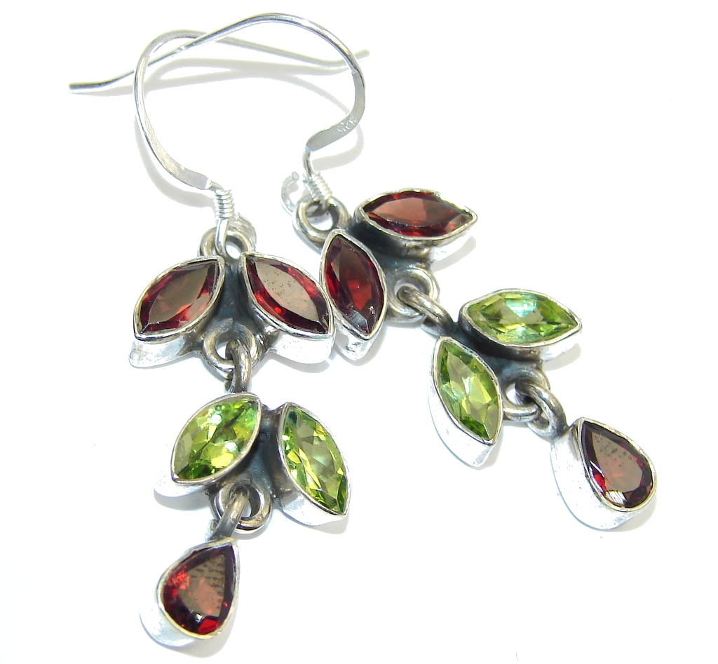 Excellent Peridot Garnet Sterling Silver Earrings