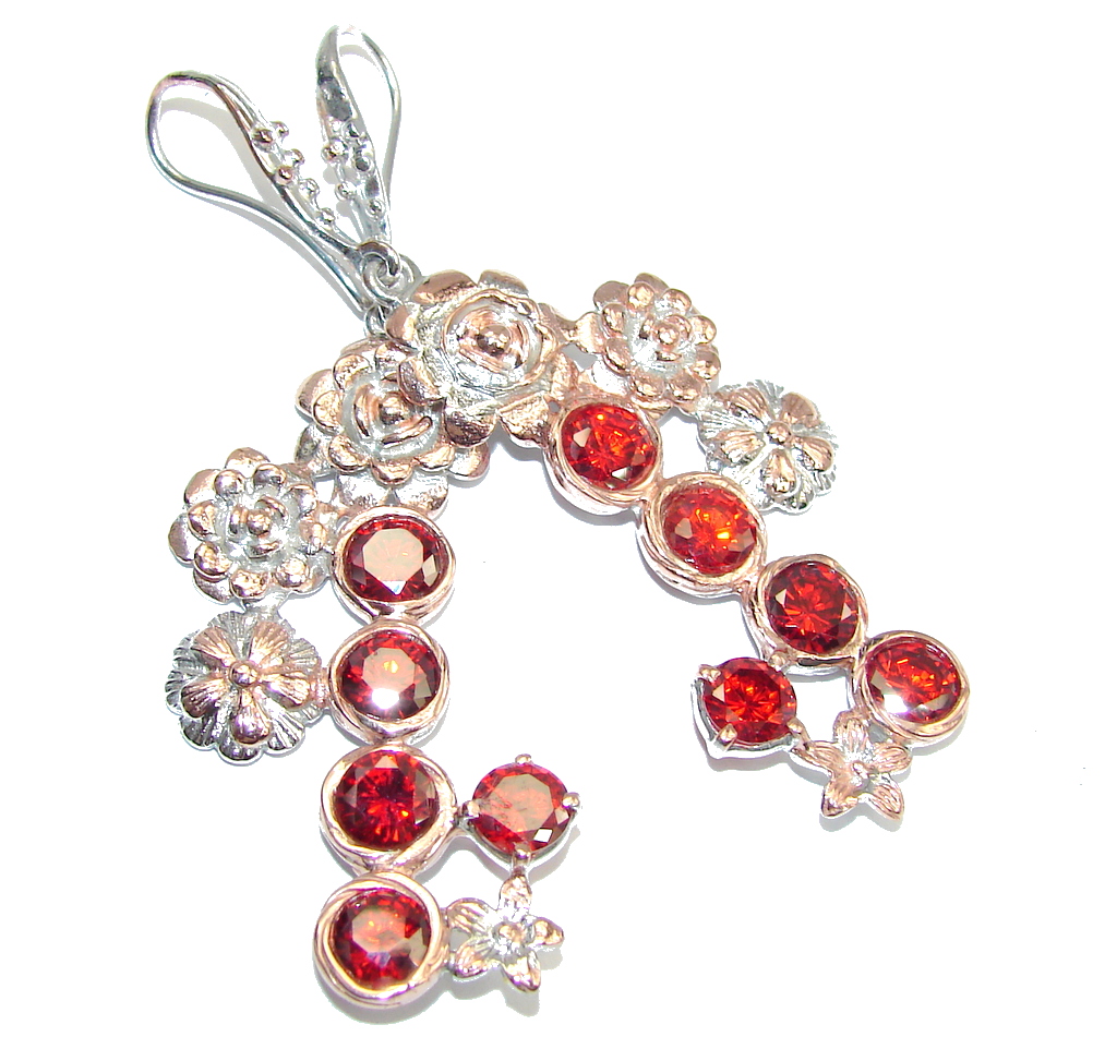 Graceful Beauty Red created Ruby Rose Gold plated Sterling Silver earrings