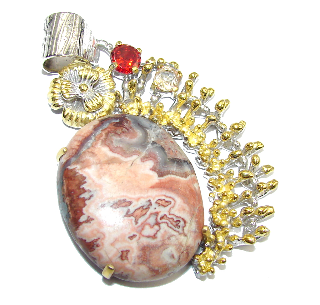 Big Beautiful AAA Rosetta Picture Jasper, Two Tones Sterling Silver Pendant