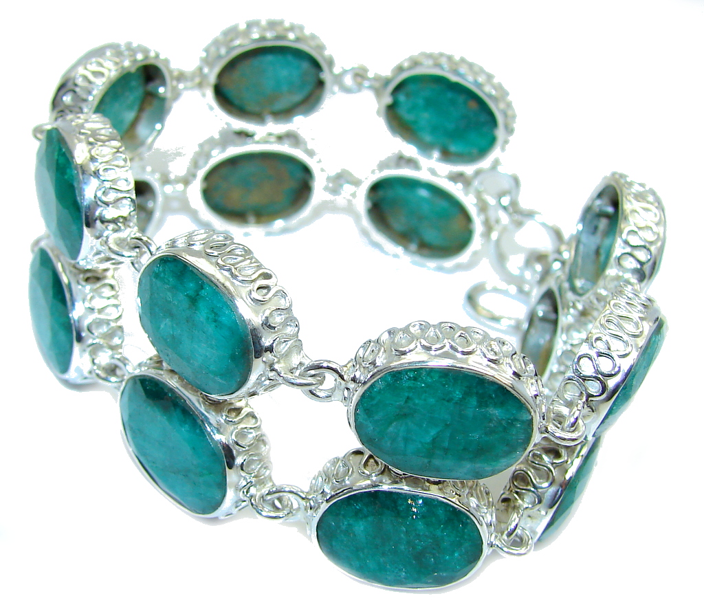 Very Elegant Green Emerald Sterling Silver Bracelet