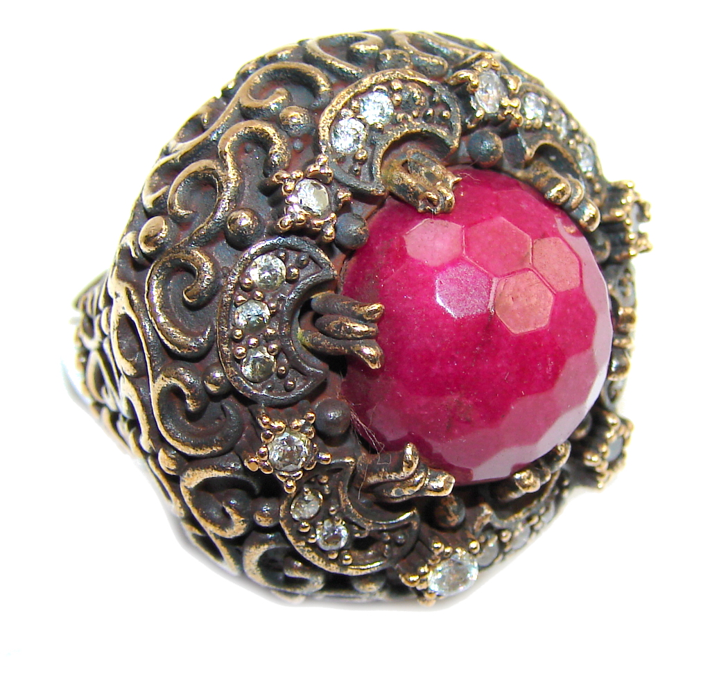 Big! Victorian Style Pink Ruby & White Topaz Sterling Silver Ring s. 8