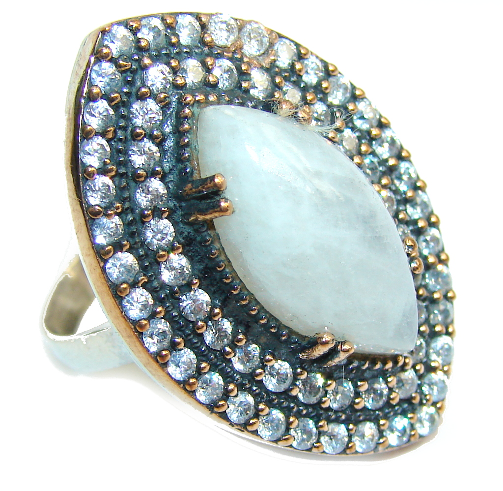 Victorian Style White Moonstone & White Topaz Sterling Silver Ring s. 9 1/2