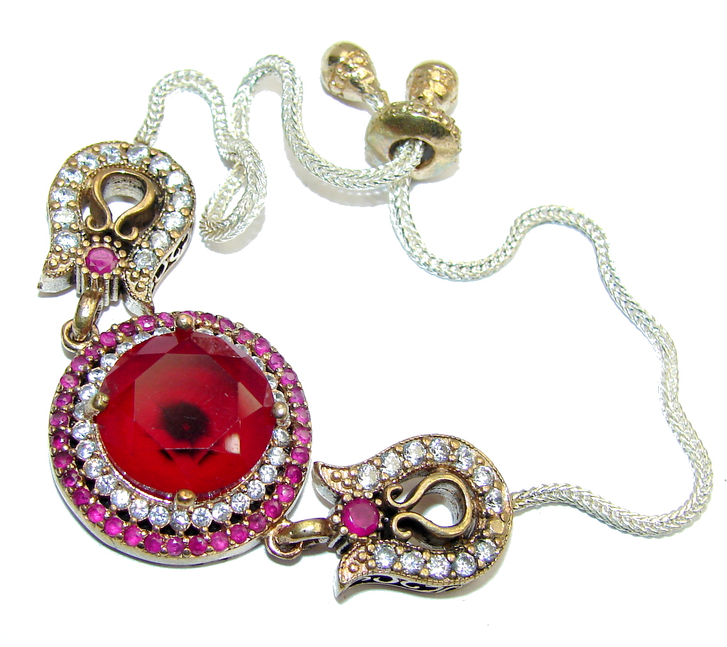 Victorian Style! created Red Ruby & White Topaz Sterling Silver Bracelet
