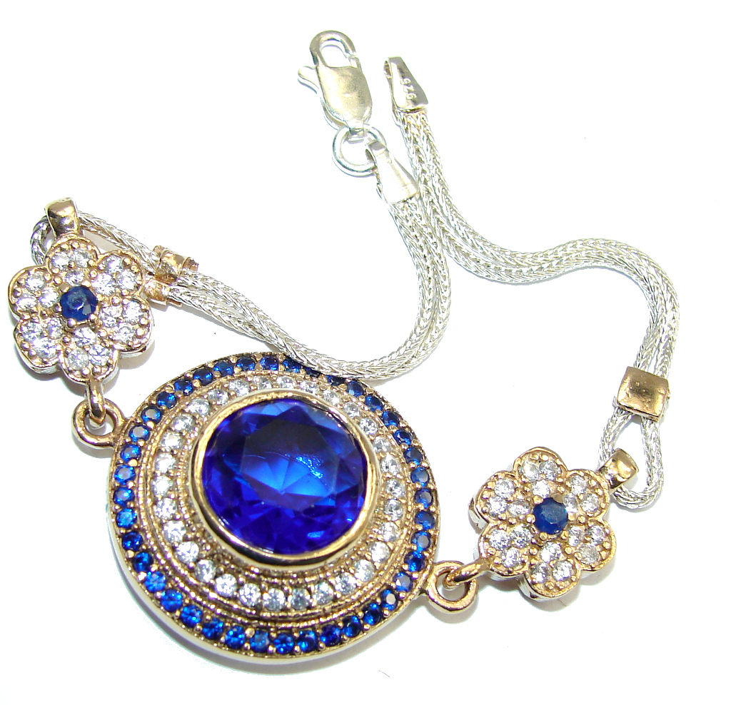 Victorian Style! created Blue Sapphire & White Topaz Sterling Silver Bracelet