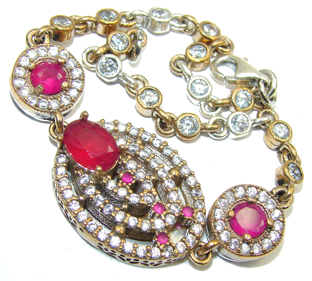Victorian Style! created Pink Ruby & White Topaz Sterling Silver Bracelet