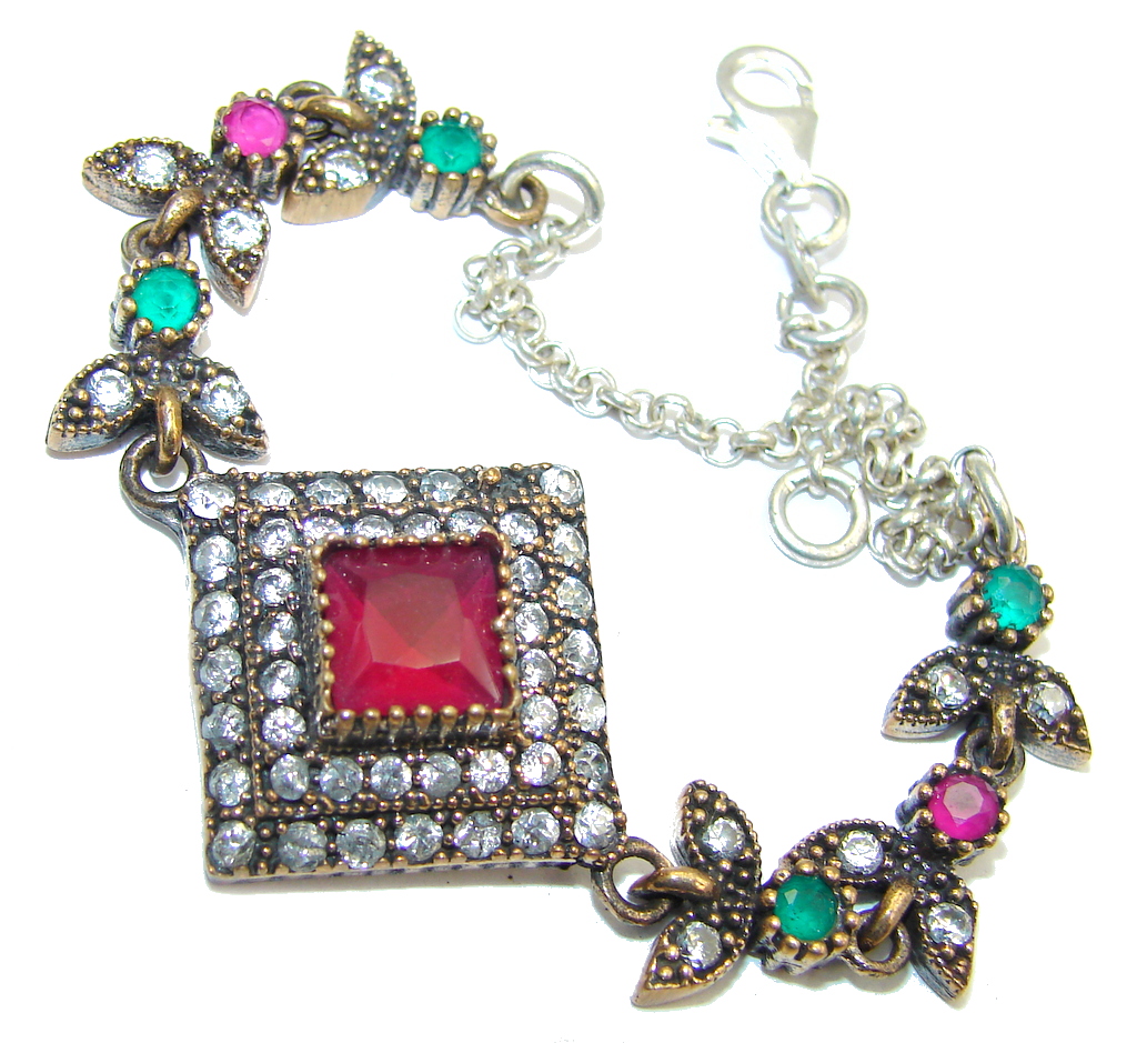 Victorian Style! created Pink Ruby & White Topaz Sterling Silver Bracelet