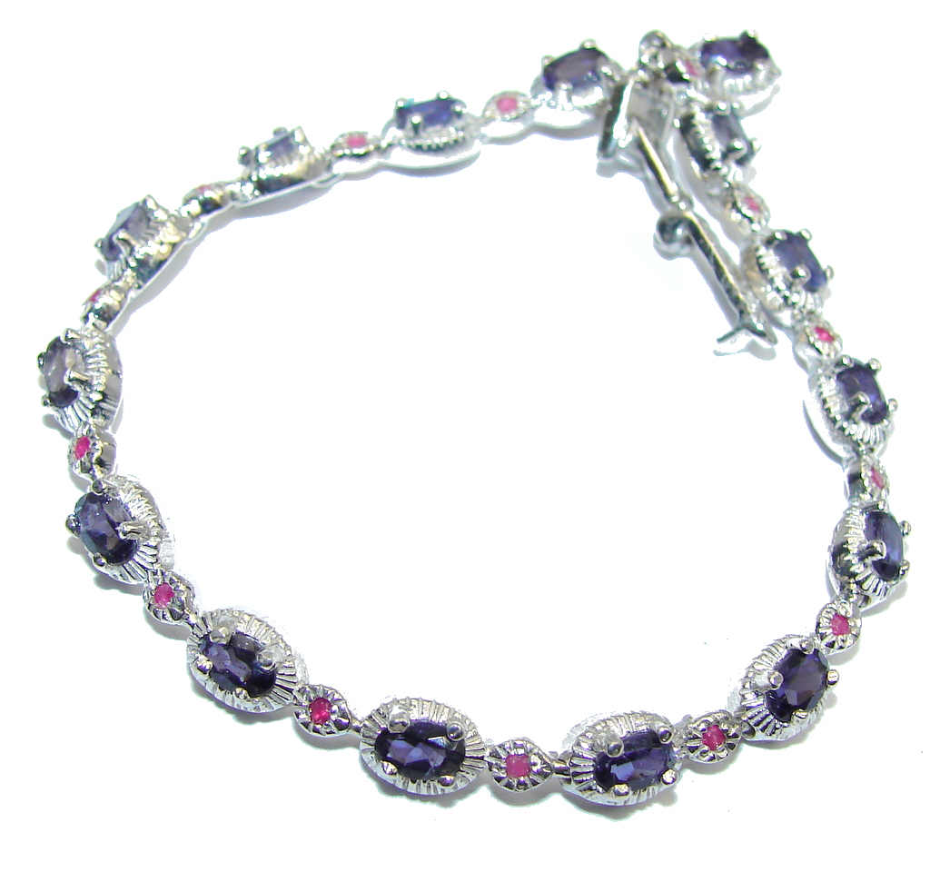 Genuine Purple Sapphire & White Topaz & Ruby Sterling Silver Bracelet