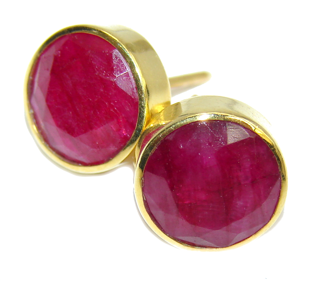 Delicate Pink Ruby, Gold Plated Sterling Silver earrings
