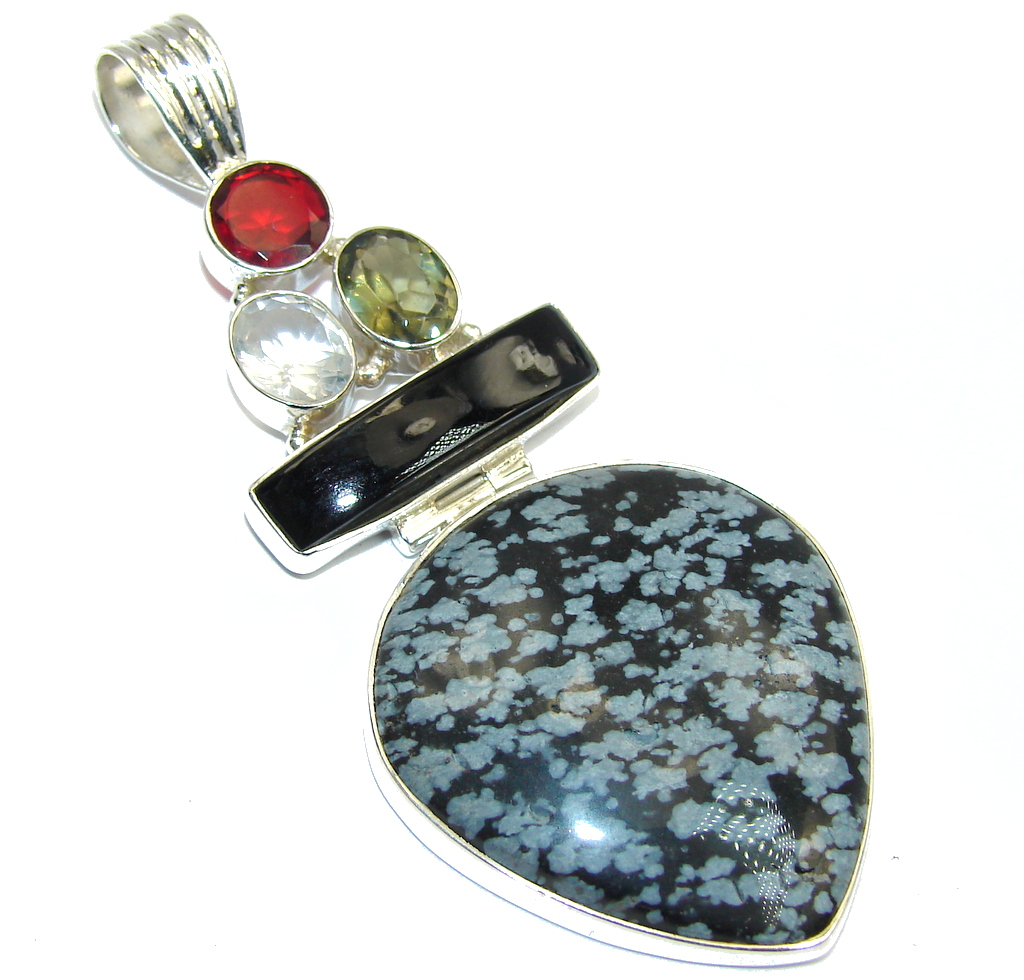 Big! Excellent Black Obsidian Sterling Silver Pendant