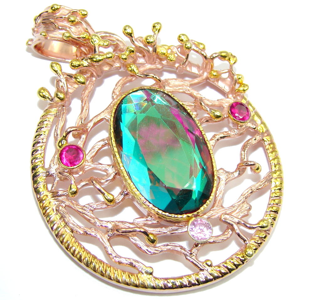 Beautiful Rainbow Quartz, Rose & Gold Plated Sterling Silver Pendant