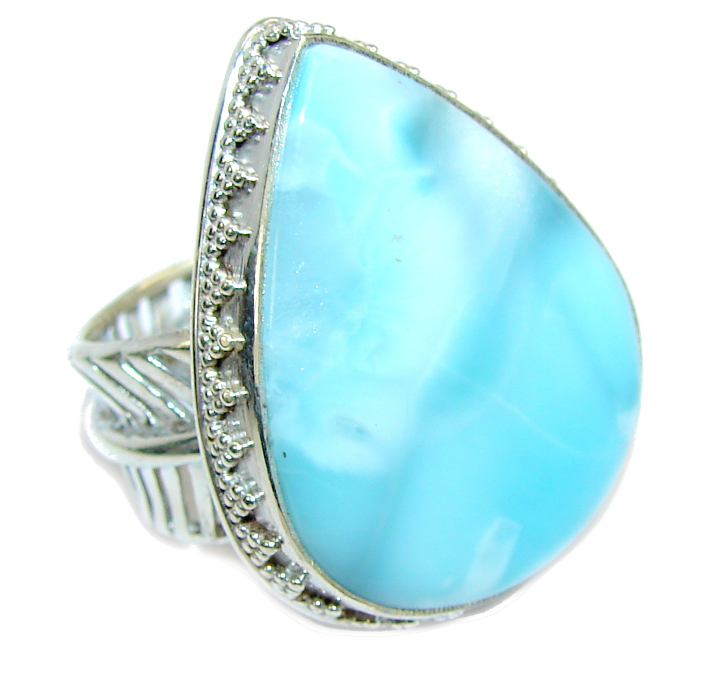 Amazing AAA Blue Larimar Sterling Silver Ring s. 8