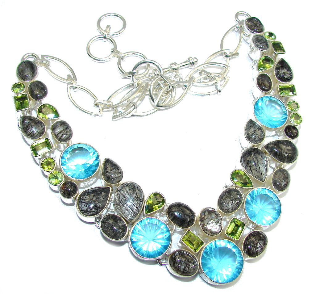 Touch Of Life Swiss Blue Topaz & Tourmalinated Quartz Sterling Silver necklace