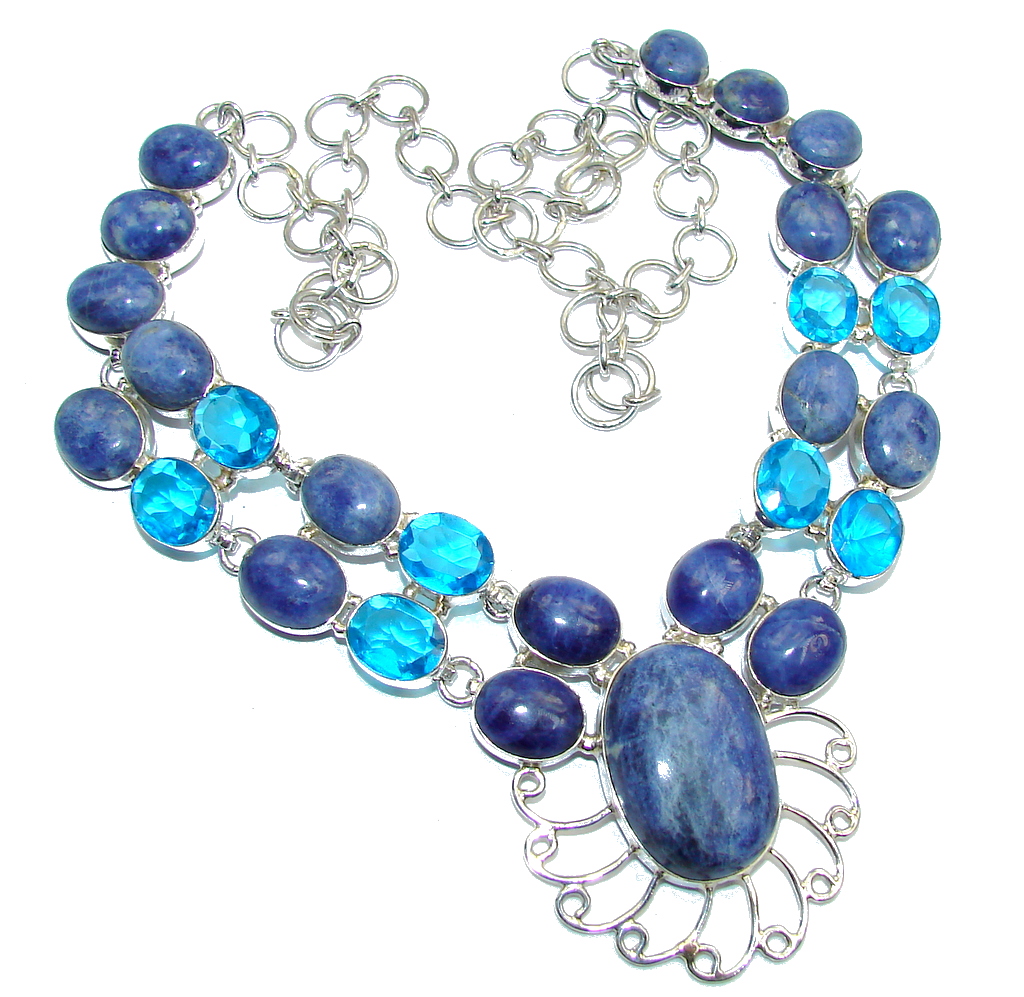 Brazilian Blue Sodalite & London Blue Topaz Sterling Silver necklace