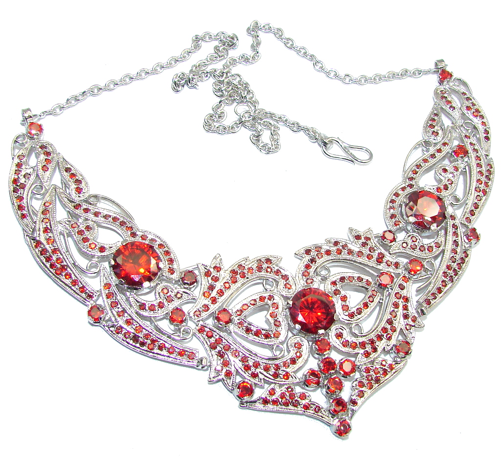 Light Of Love AAA Genuine Red Garnet & White Topaz Sterling Silver Necklace
