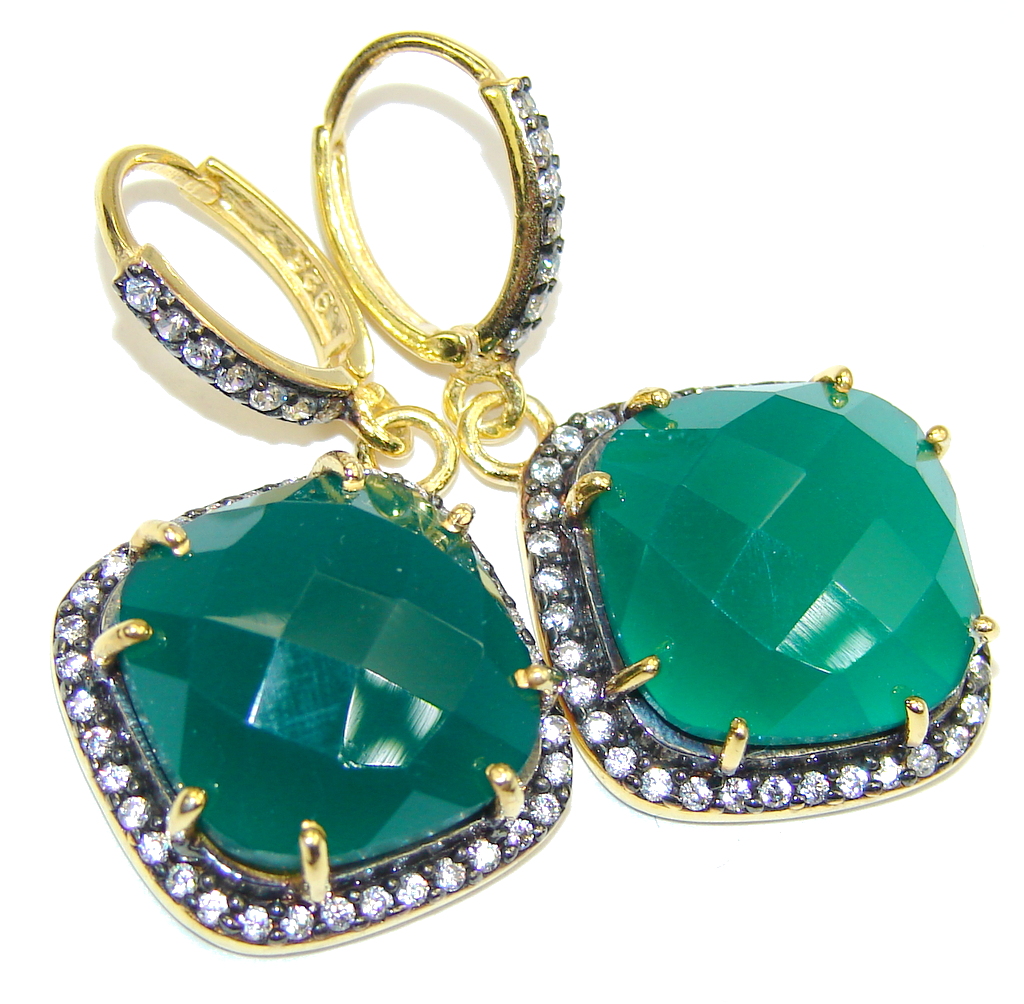 Beautiful Created Emerald & White Topaz Sterling Silver earrings
