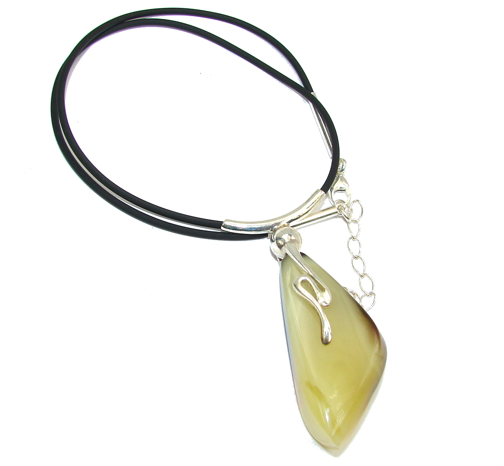 Secret! Natural Polish Amber & Leather Sterling Silver Necklace