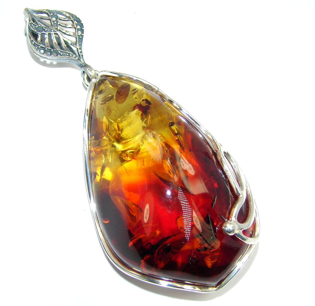 Large! Bali Secret AAA Baltic Polish Amber Sterling Silver Pendant