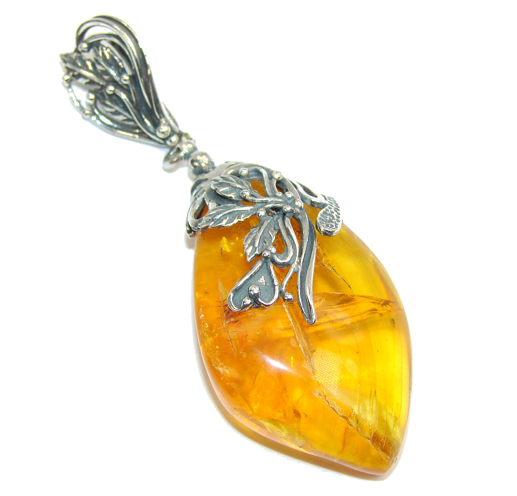 Big! Gorgeous AAA Baltic Polish Amber Sterling Silver Pendant