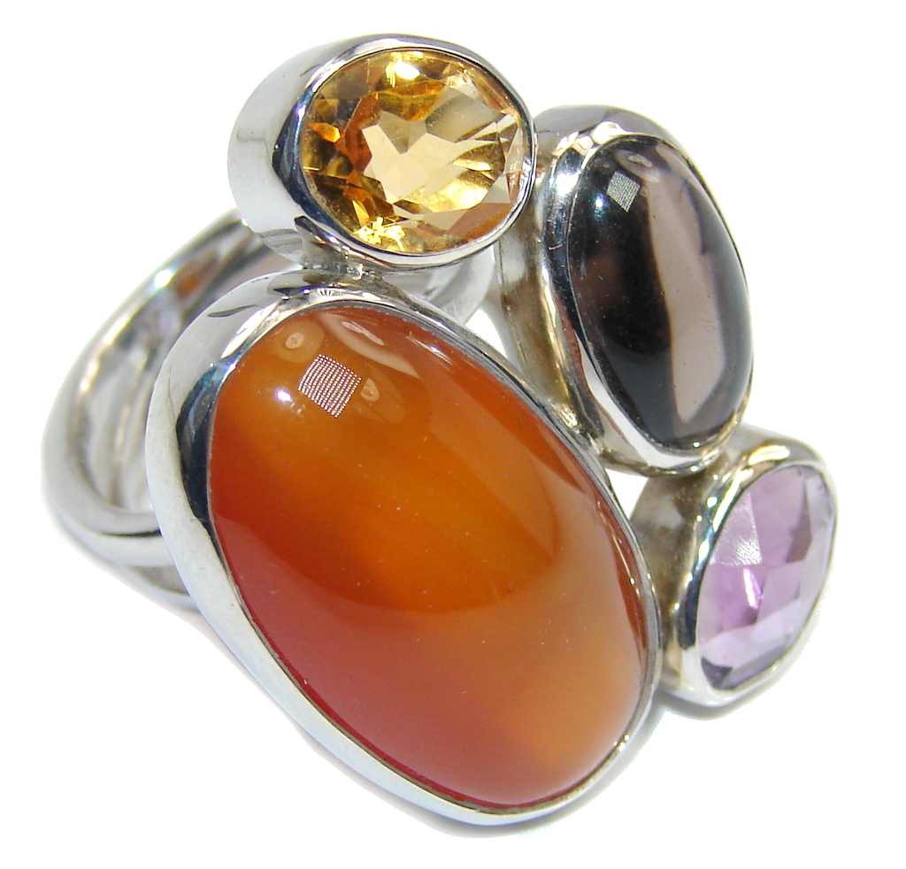 Big! Excellent Orange Carnelian Sterling Silver ring s. 6 - adjustable