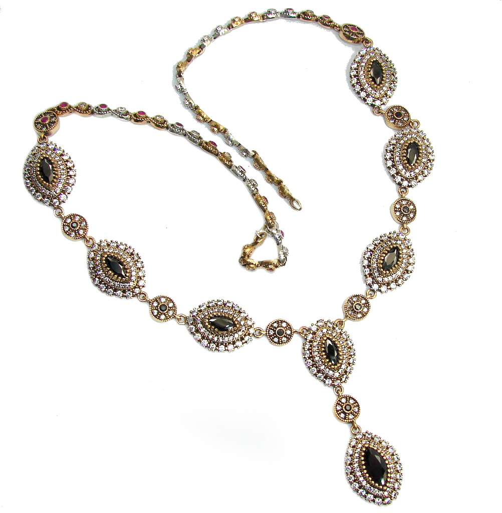 Victorian Style Black Spinel & White Topaz Sterling Silver Necklace