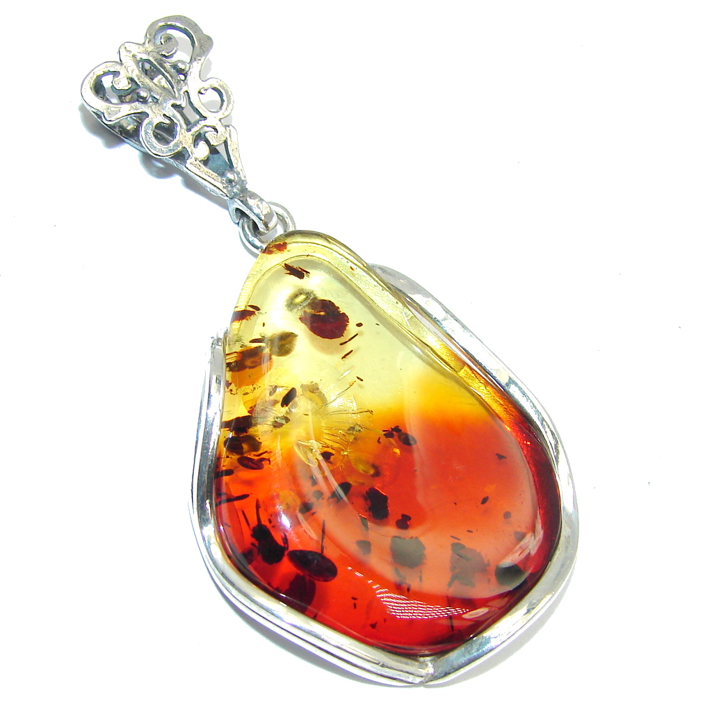 Natural AAA Baltic Polish Amber Sterling Silver Pendant