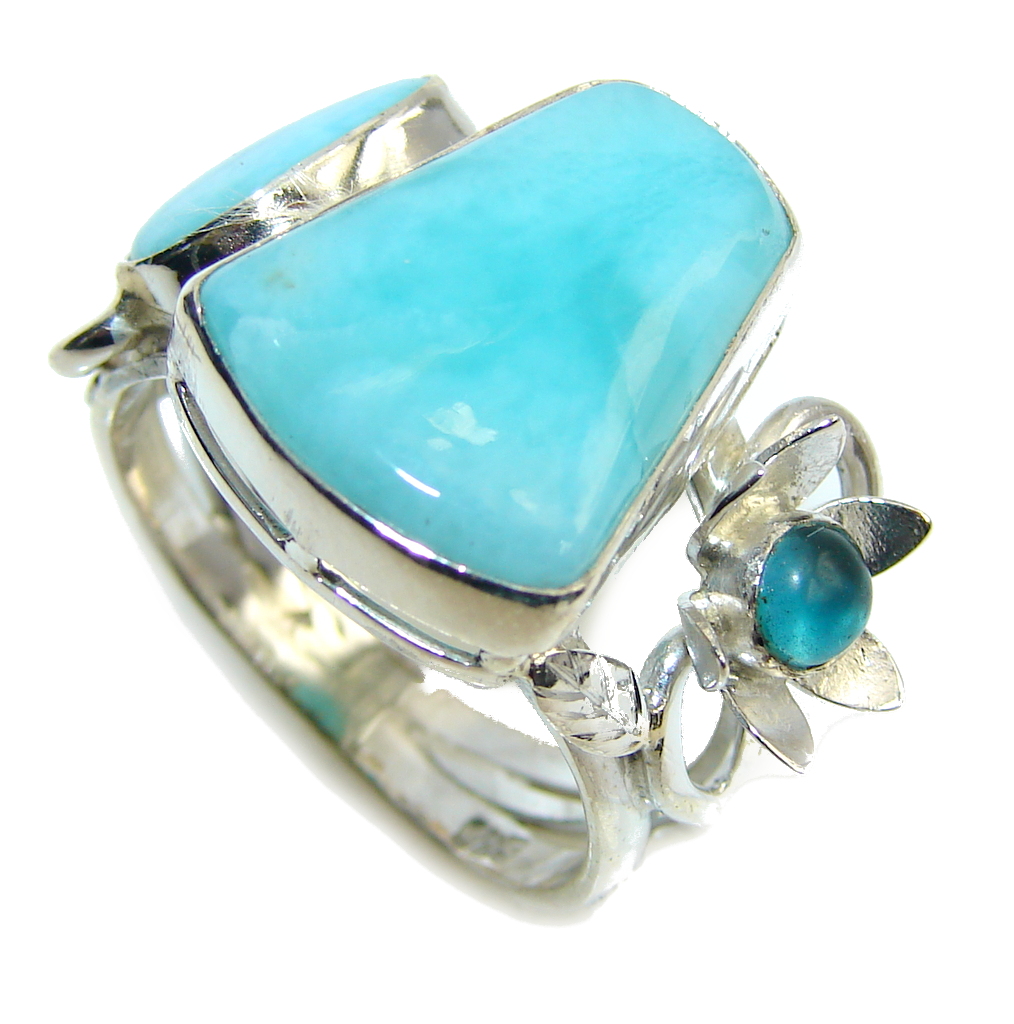 Amazing AAA Blue Larimar Sterling Silver Ring s. 9 1/4