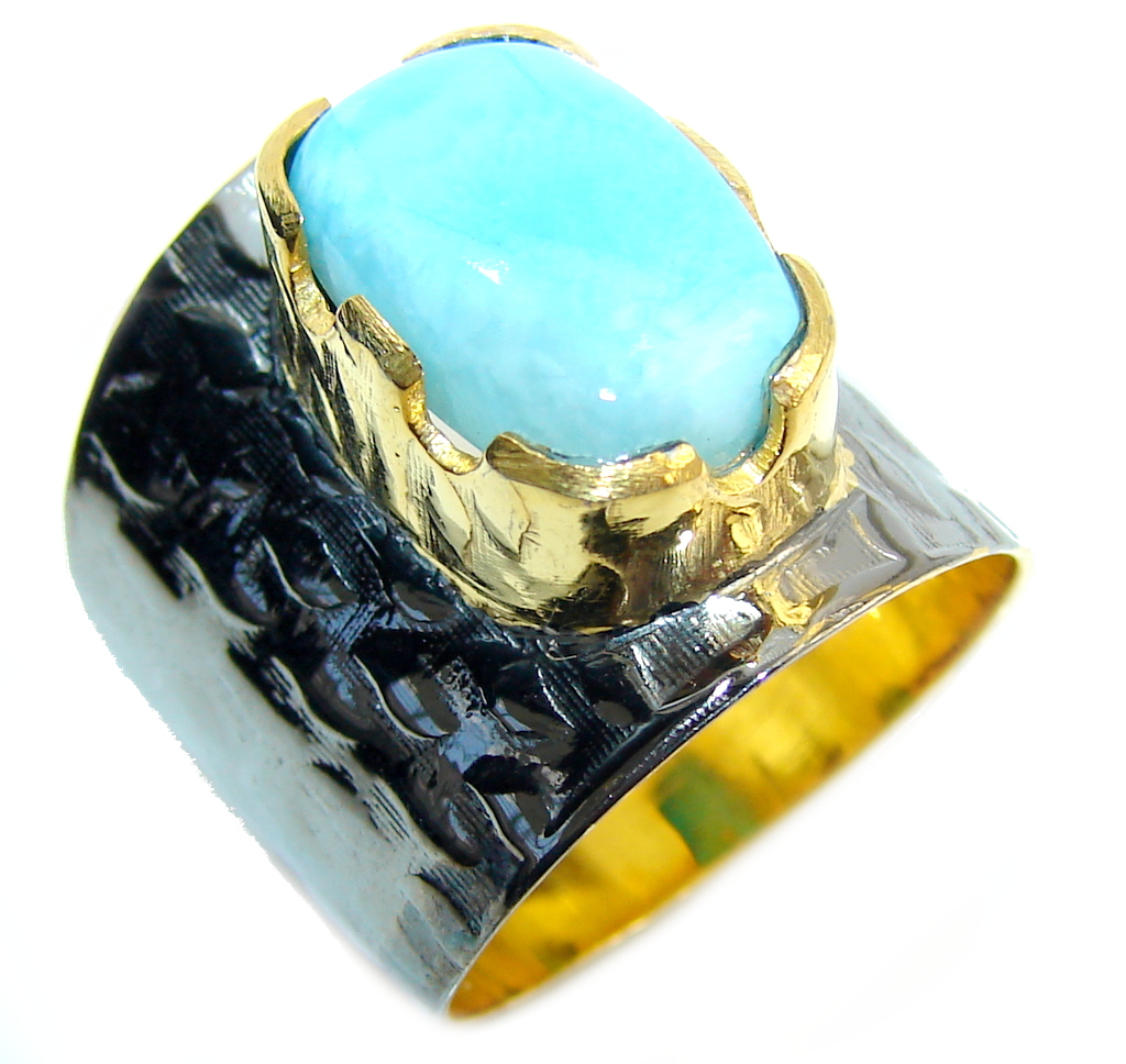 AAA Blue Larimar, Gold Plated , Rhodium Plated Sterling Silver Ring s. 7